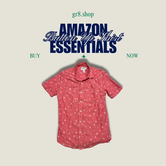 4mazon Essentials Mens Red Floral Short Sleeve Button-Up Shirt XS Cotton - Picture 1 of 4